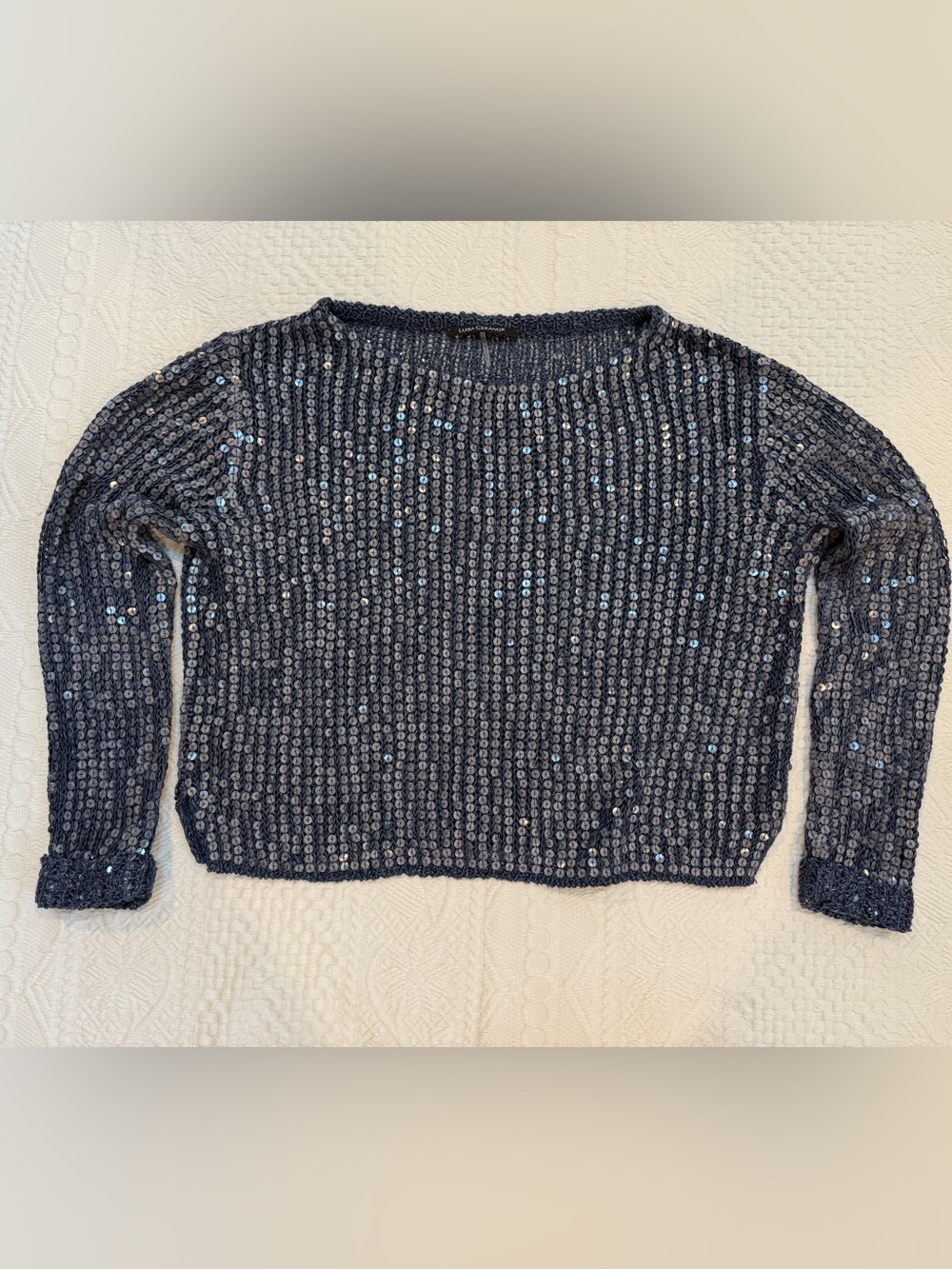 Luisa Cerano Sequin Top Blue Gray Women’s Size 6 Pullover Sweater